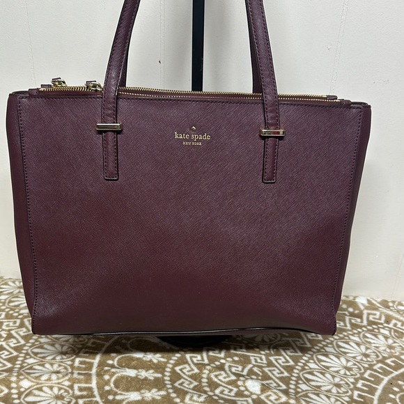 Kate Spade Burgundy Leather Tote Bag MSRP 378 - Picture 1 of 14